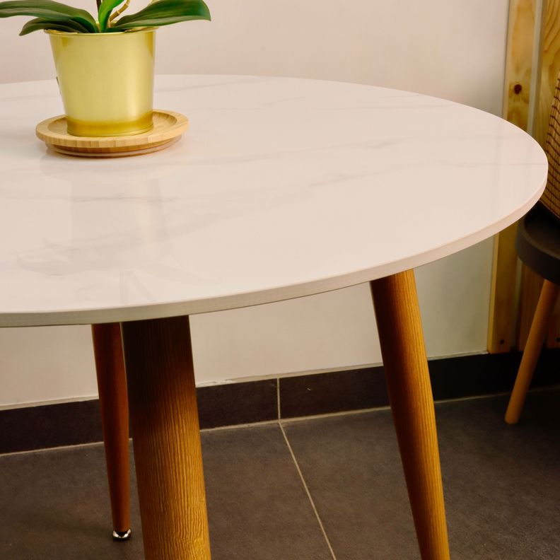 Mesa de Comedor Redonda de Cuarzo Calacatta Soft 80cm de Diámetro-2