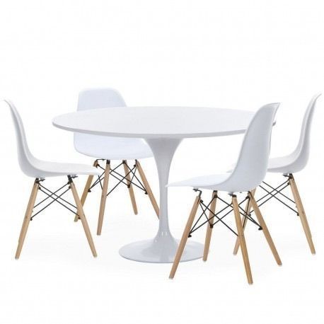Comedor Redondo Tulip Blanco 80cm + 4 Sillas Eames Blanco-0
