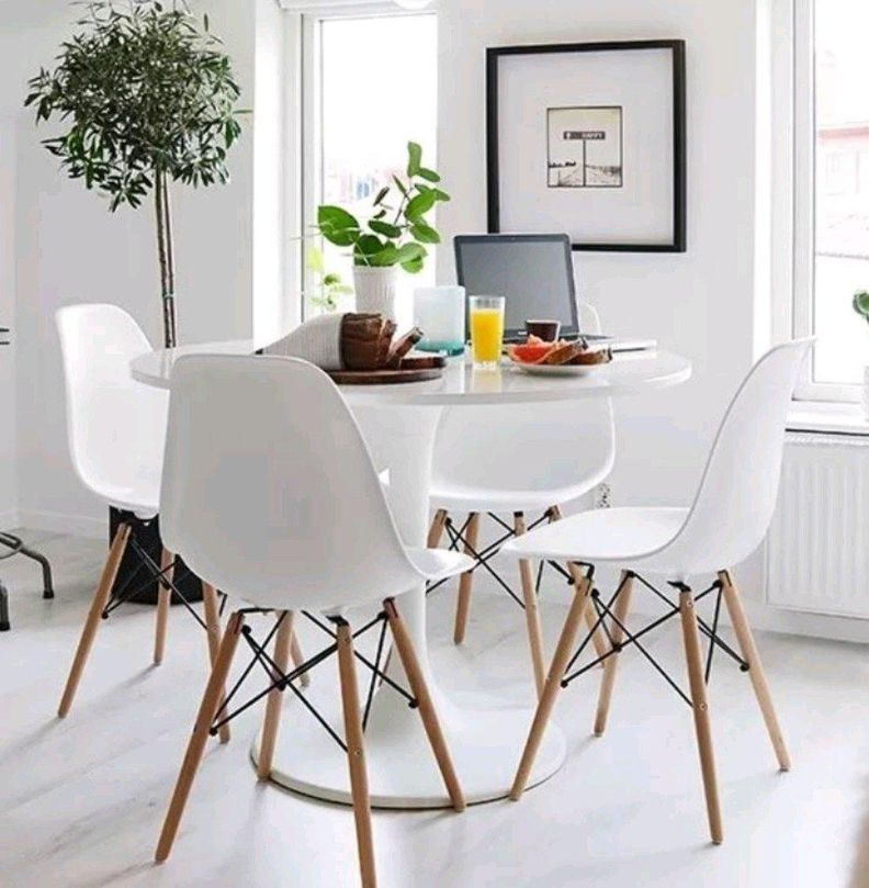 Comedor Redondo Tulip Blanco 80cm + 4 Sillas Eames Blanco-5