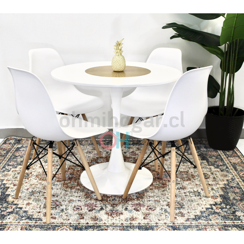 Comedor Redondo Tulip Blanco 80cm + 4 Sillas Eames Blanco-1