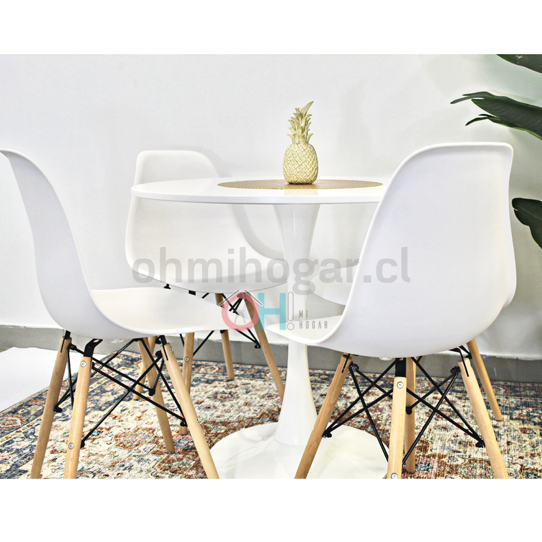 Comedor Redondo Tulip Blanco 80cm + 4 Sillas Eames Blanco-2
