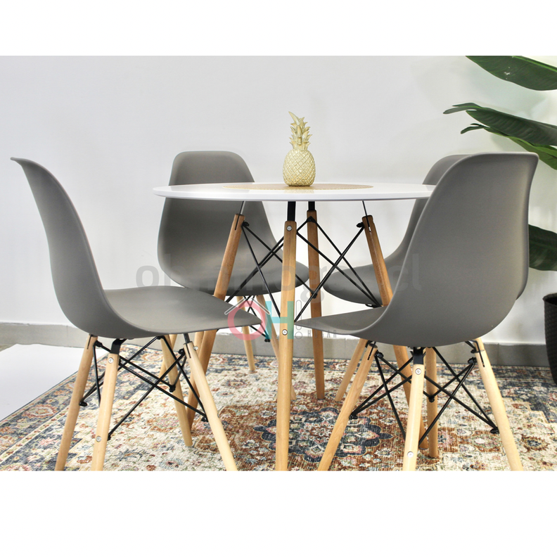Comedor Redondo Blanco 80cm + 4 Sillas Eames Clásicas Plomo-2