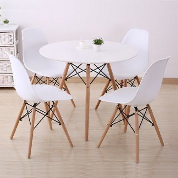 Comedor Redondo Blanco 80cm + 4 Sillas Eames Clásicas Blanco-8