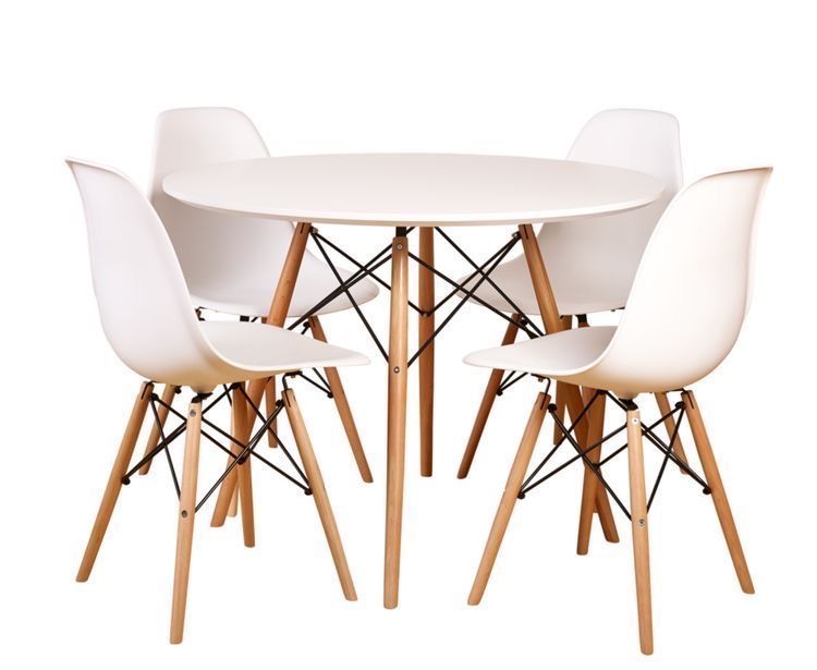 Comedor Redondo Blanco 80cm + 4 Sillas Eames Clásicas Blanco-0