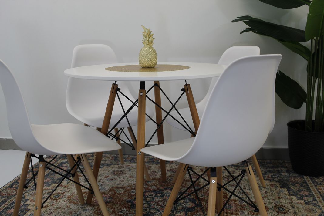 Comedor Redondo Blanco 80cm + 4 Sillas Eames Clásicas Blanco-6