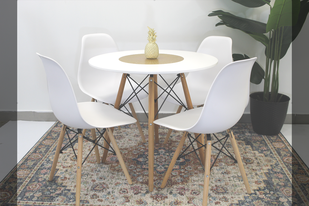 Comedor Redondo Blanco 80cm + 4 Sillas Eames Clásicas Blanco-1