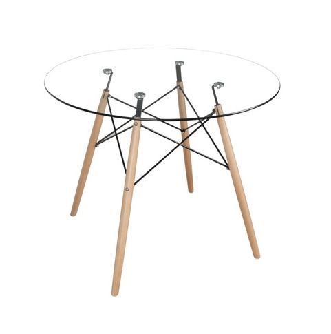 Comedor Redondo de Vidrio 80cm + 4 Sillas Eames Blanco-2