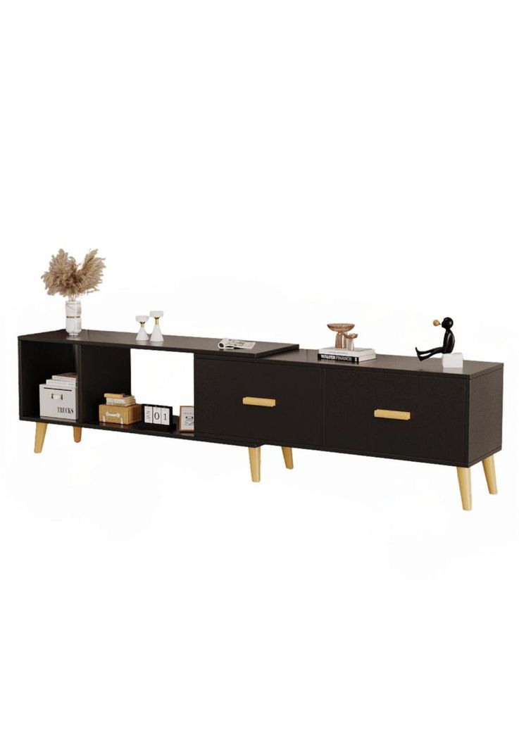 Rack TV extensible 198-120x40x30cm Chic Home Negro