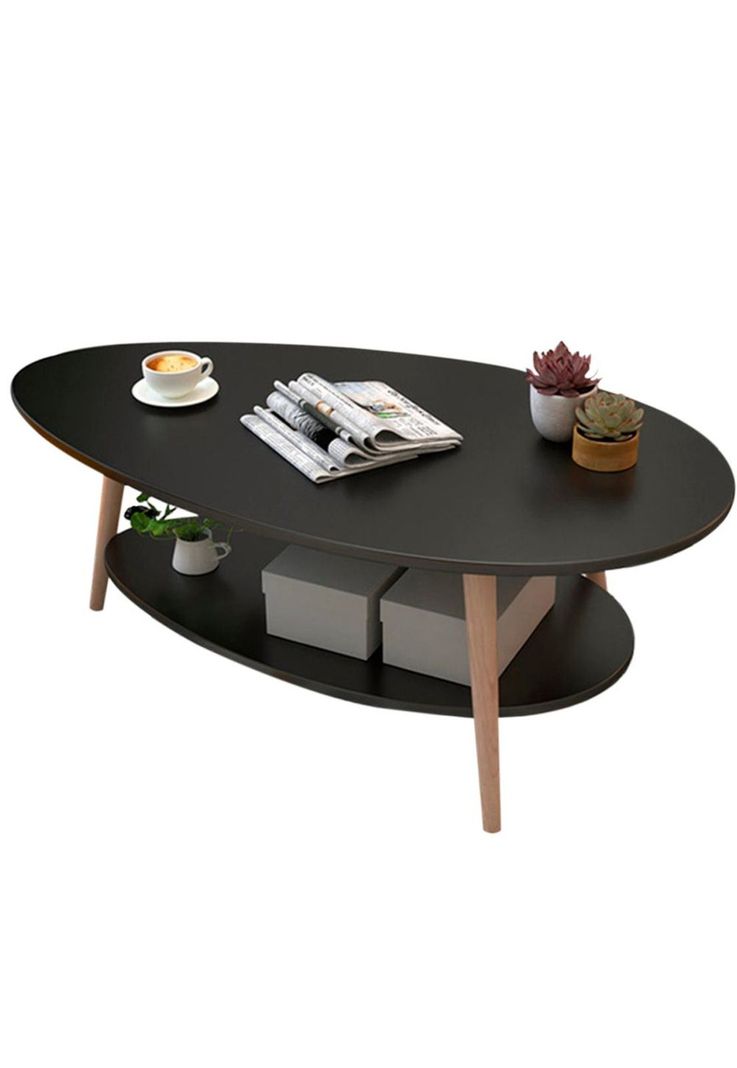 Mesa de Centro Ovoide dos Niveles 90x50x42cm Negro