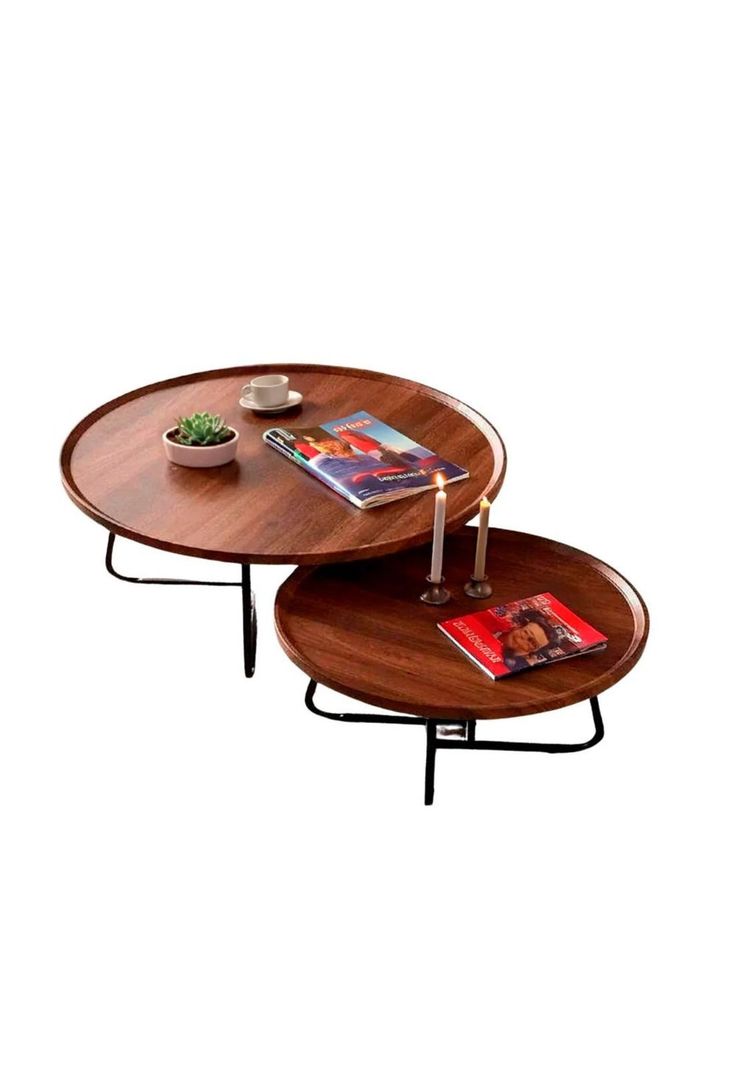 Juego Mesa De Centro Living 80+60cm color madera Chic Home Cafe