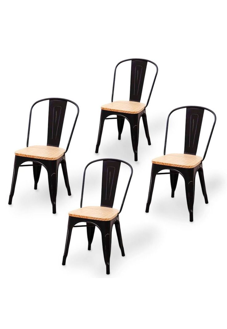 Set 4 Sillas Tolix Metal Con Asiento de Madera-0