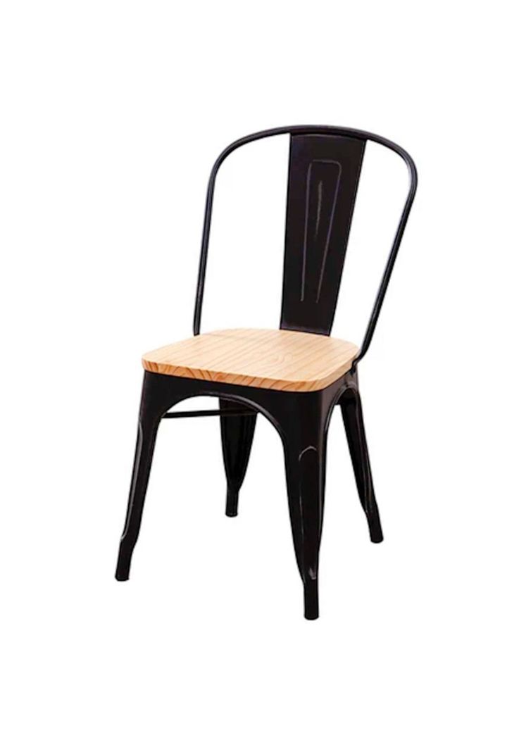 Set 4 Sillas Tolix Metal Con Asiento de Madera-1