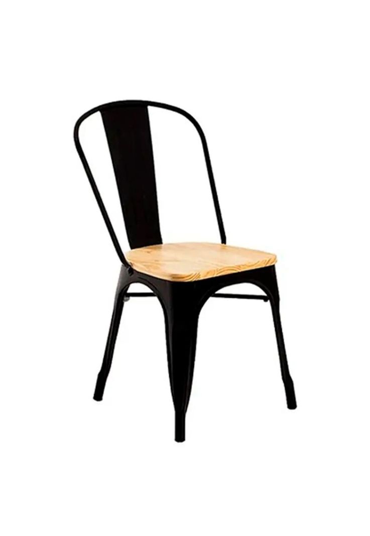 Set 4 Sillas Tolix Metal Con Asiento de Madera-3