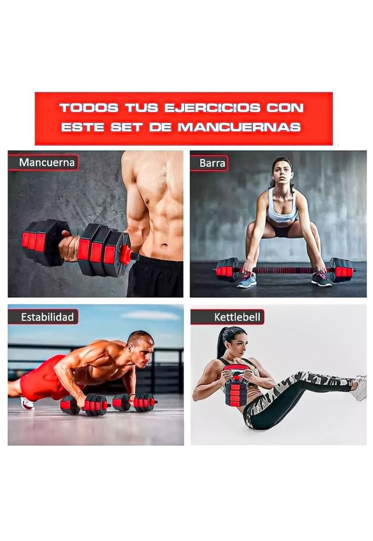 Set Mancuernas Ajustables 15kg 3 En 1 + Barra + Kettlebell-3