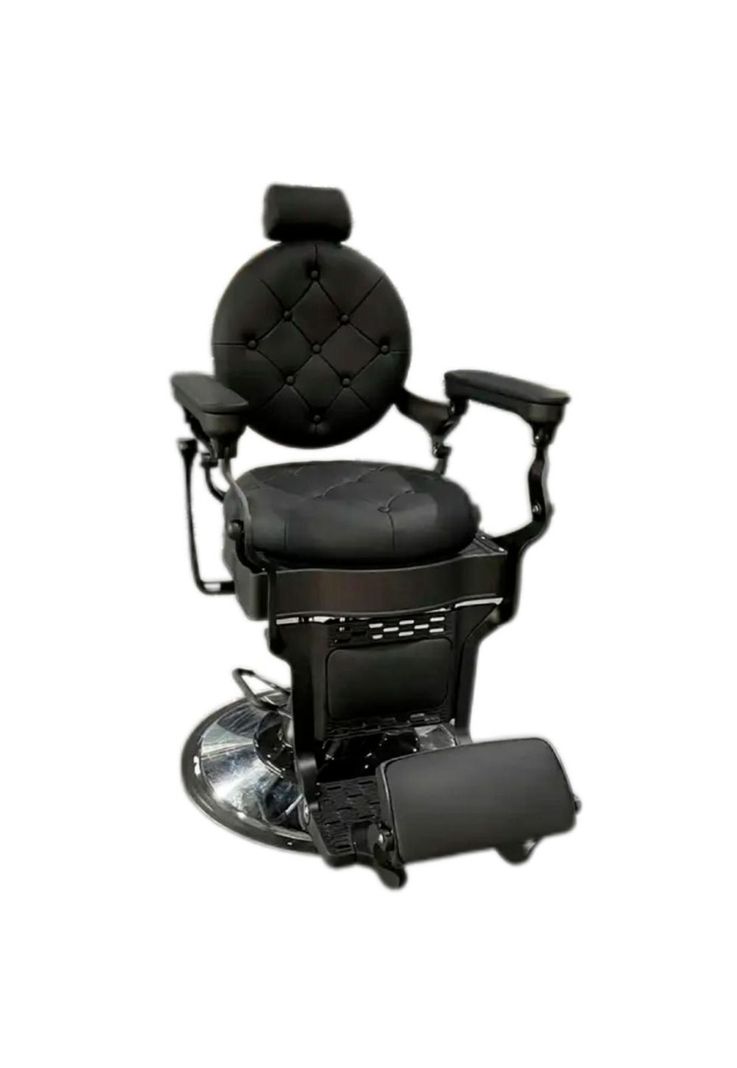 Sillon Barbero Gold Negro Eco Cuero Reclinable-2