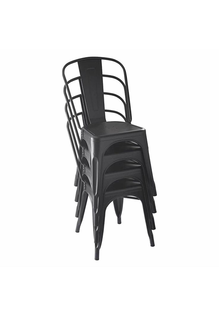 Set De 4 Sillas Ancora De Comedor Tipo Tolix Negras Negro