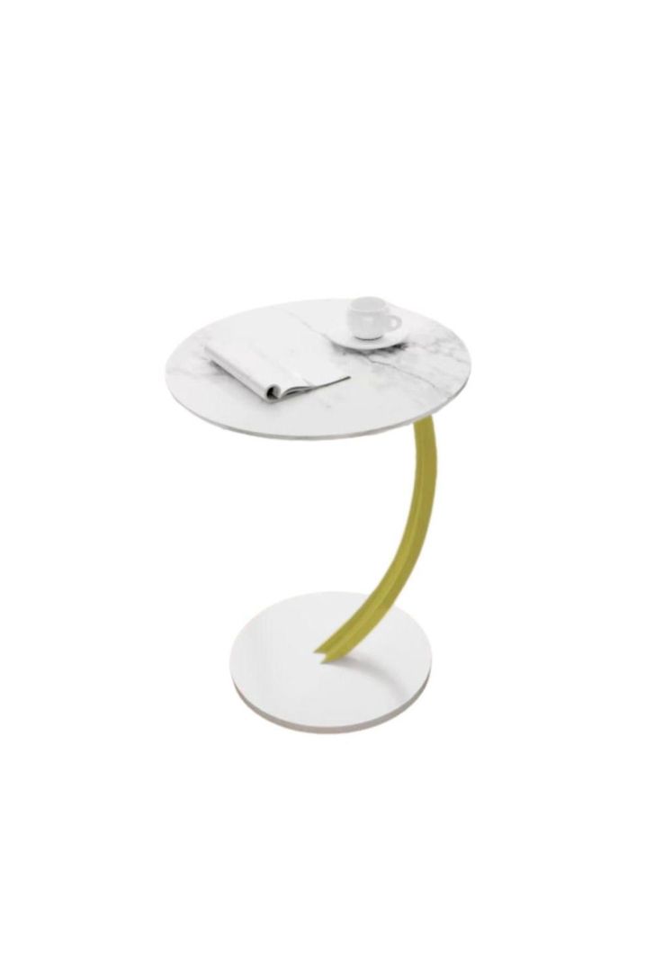 Mesa Redonda Living Lateral, Mesa Auxiliar diseno marmol Chic Home Blanco