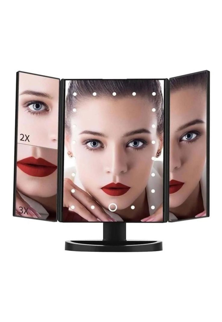 Espejo Portátil Maquillaje 3 Pliegue 24 Luz Led Tocador Usb-0