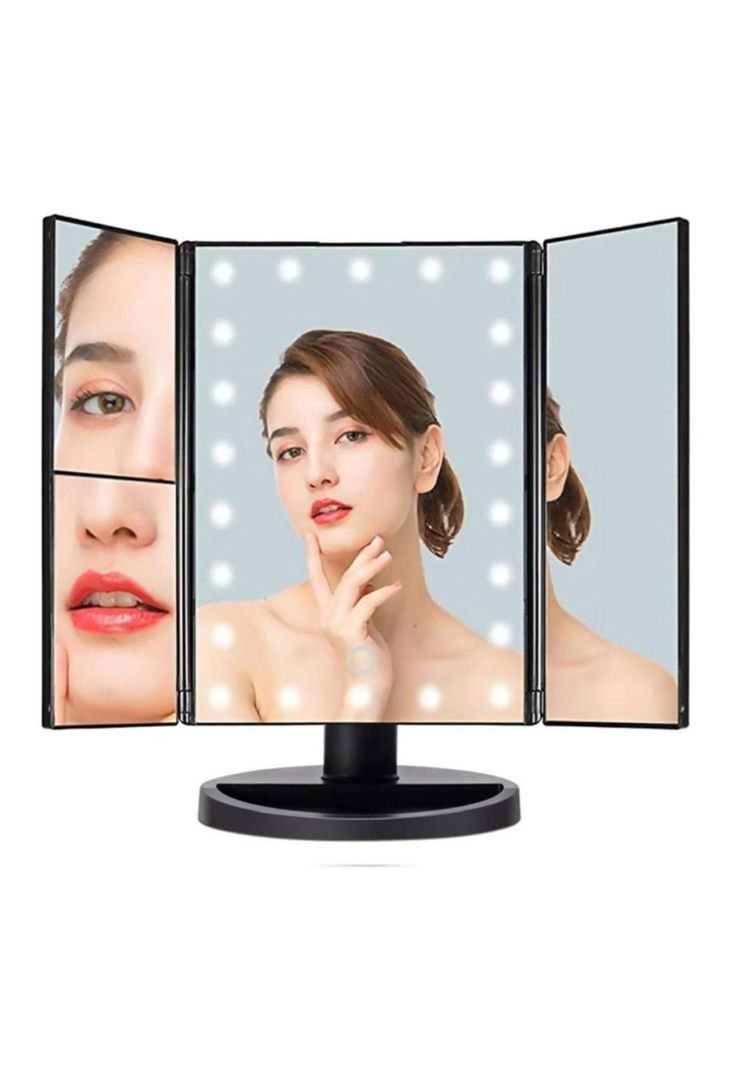 Espejo Portátil Maquillaje 3 Pliegue 24 Luz Led Tocador Usb-1