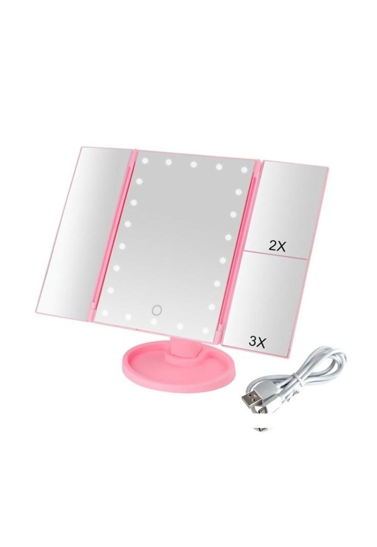 Espejo Portátil Maquillaje 3 Pliegue 24 Luz Led Tocador Usb-4