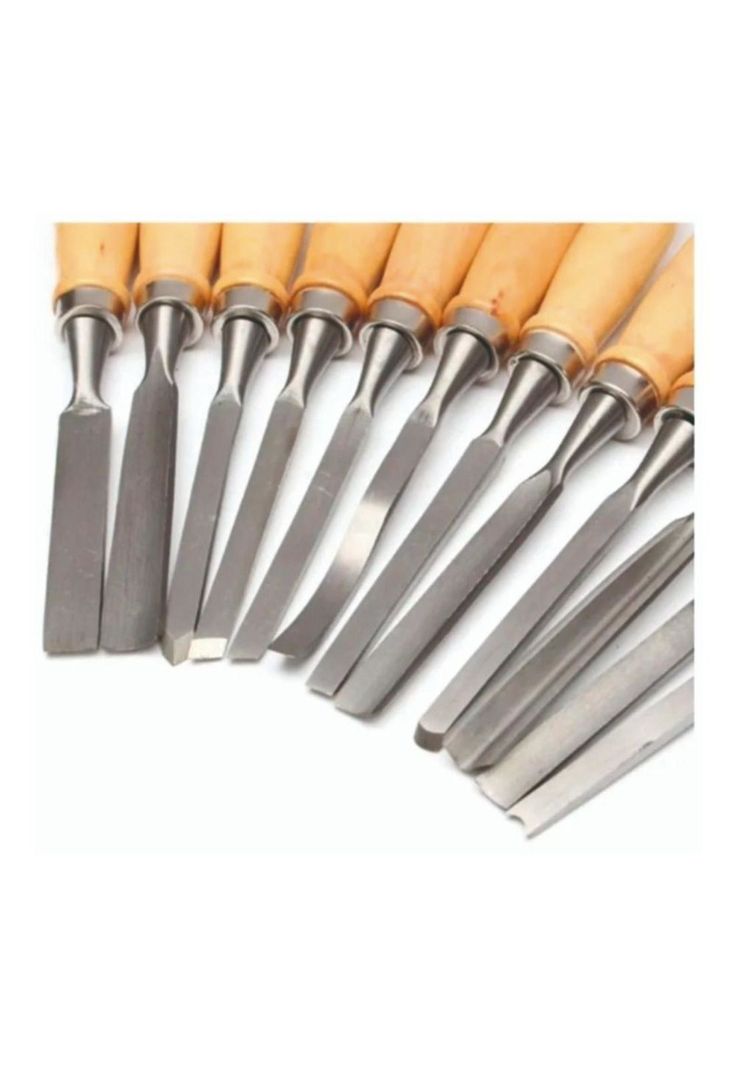Set 12 Gubias Mango Madera - Incluye Estuche y Piedra Afilar-1