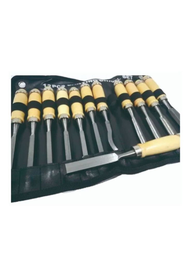 Set 12 Gubias Mango Madera - Incluye Estuche y Piedra Afilar-2