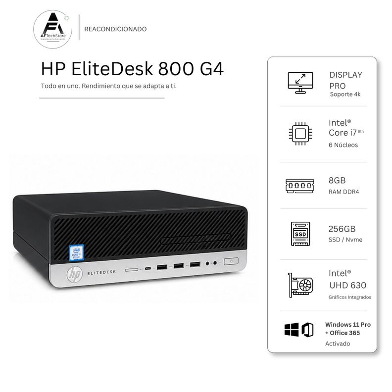 Computador HP 800 G4 I7 8th 8GB 256GB - Win11 Office - Reacondicionado Profesional Negro