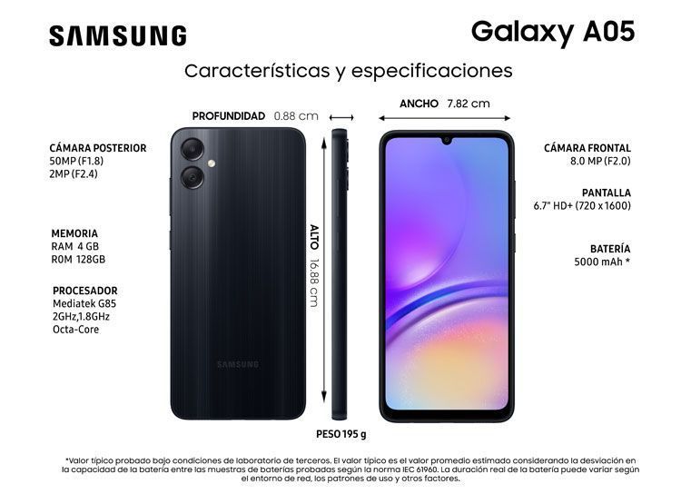 Smartphone Galaxy A05 LTE 128GB 4GB Negro Liberado Nuevo-6