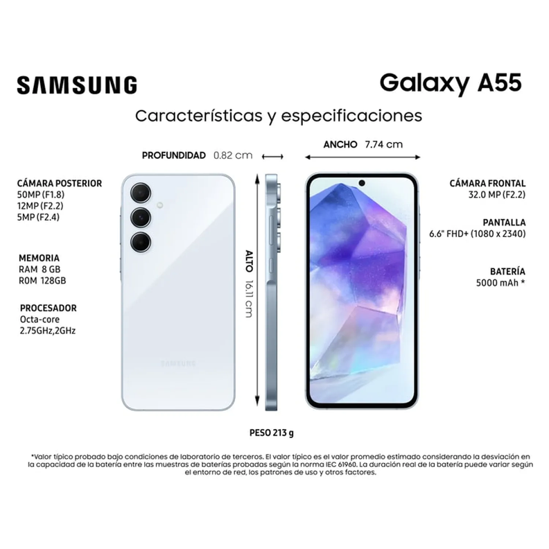 Smartphone Galaxy A55 5G 128GB 66 Celeste Liberado-3