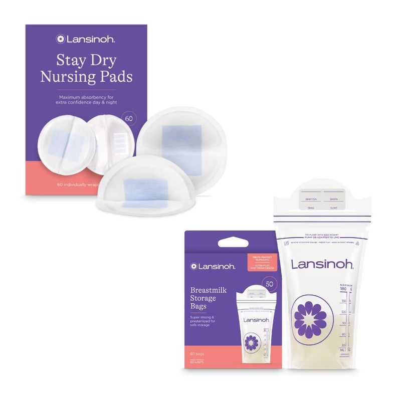 Pack Lansinoh bolsas almacenamiento + absorbentes de leche Lila 00