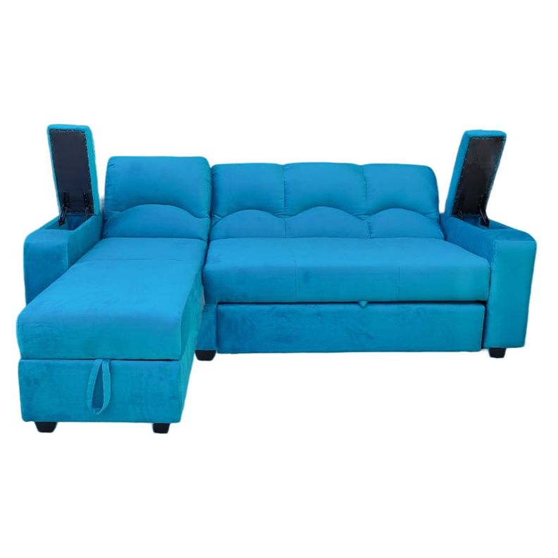 SECCIONAL CAMA BAUL FUNCIONAL 2 PZ DECO FELPA TURQUEZA IZQUIERDO-3
