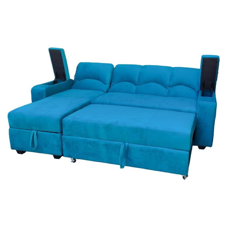 SECCIONAL CAMA BAUL FUNCIONAL 2 PZ DECO FELPA TURQUEZA IZQUIERDO-2