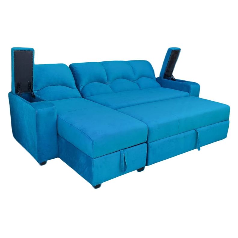 SECCIONAL CAMA BAUL FUNCIONAL 2 PZ DECO FELPA TURQUEZA IZQUIERDO-0