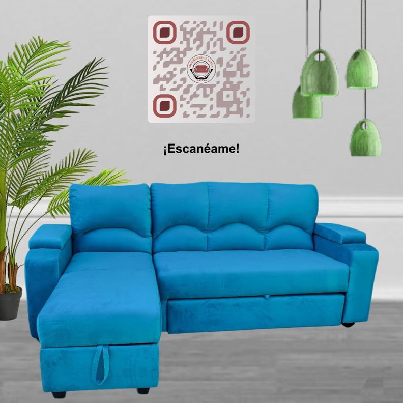 SECCIONAL CAMA BAUL FUNCIONAL 2 PZ DECO FELPA TURQUEZA IZQUIERDO-1