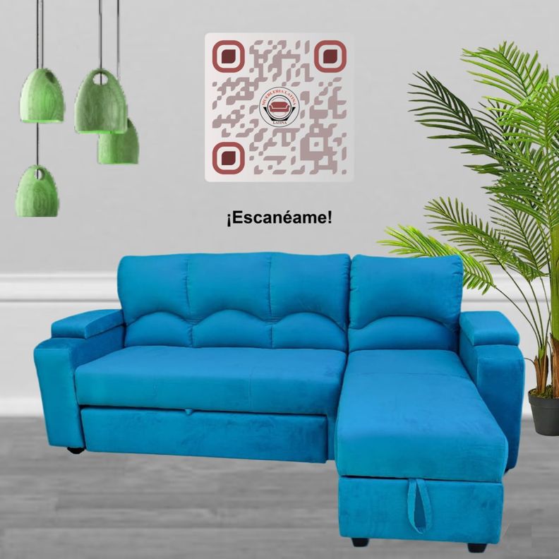 SECCIONAL CAMA BAUL FUNCIONAL 2 PZ DECO FELPA TURQUEZA DERECHO-0