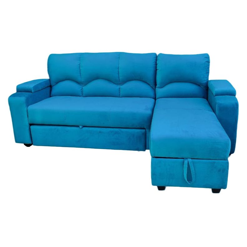 SECCIONAL CAMA BAUL FUNCIONAL 2 PZ DECO FELPA TURQUEZA DERECHO-1