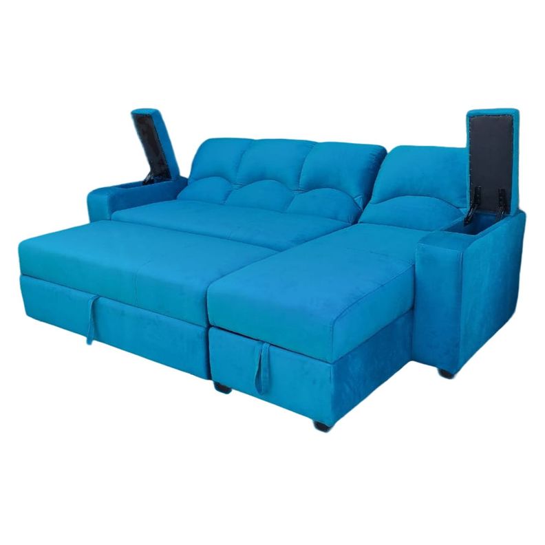 SECCIONAL CAMA BAUL FUNCIONAL 2 PZ DECO FELPA TURQUEZA DERECHO-3