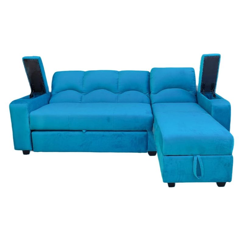 SECCIONAL CAMA BAUL FUNCIONAL 2 PZ DECO FELPA TURQUEZA DERECHO-4