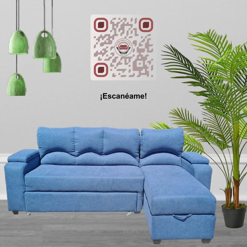 SECCIONAL CAMA BAUL FUNCIONAL 2 PZ DECO LINO AZUL DERECHO-2