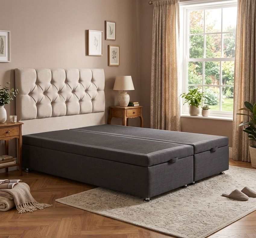 CAMA 1.9M ABATIBLE BAUL FUNCIONAL LINO MARENGO 2 PLAZAS DIVIDIDA Negro