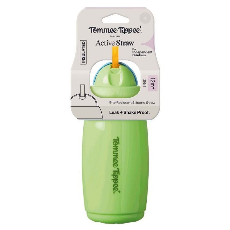 Vaso con bombilla de silicona 12 meses+ Active 266ml Verde