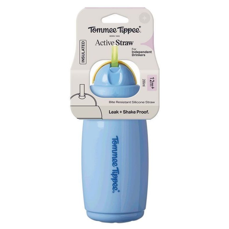 Vaso con bombilla de silicona 12 meses+ Active 266ml Celeste