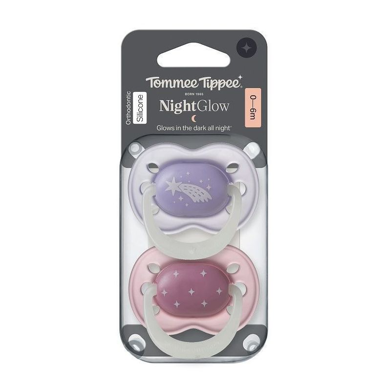 Chupete de silicona NightGlow 2 unidades 0-6 meses Rosado/Lila