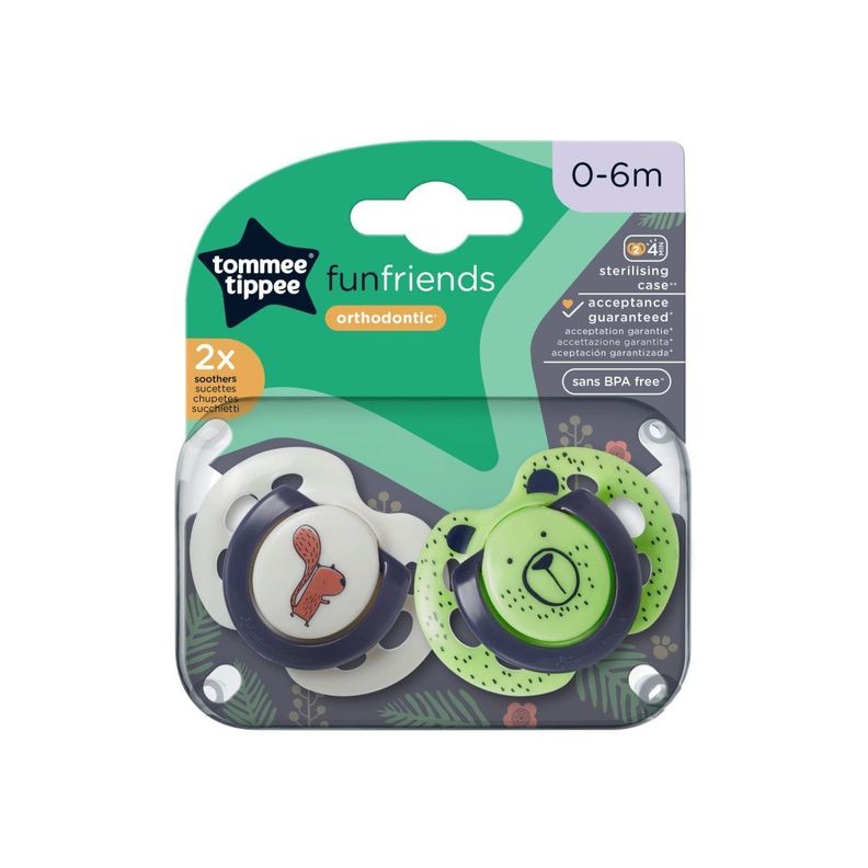 Chupete de silicona FunFriends 2 unidades 0-6 meses Gris/Verde