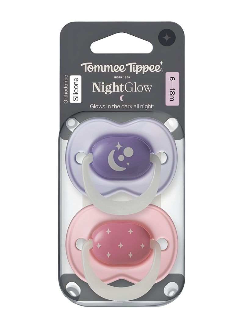 Chupete de silicona NightGlow 2 unidades 6-18 meses Lila/Rosa