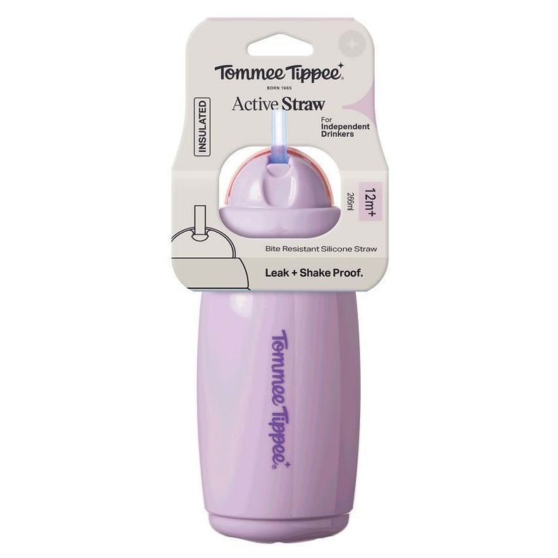 Vaso con bombilla de silicona 12 meses+ Active 266ml Lila