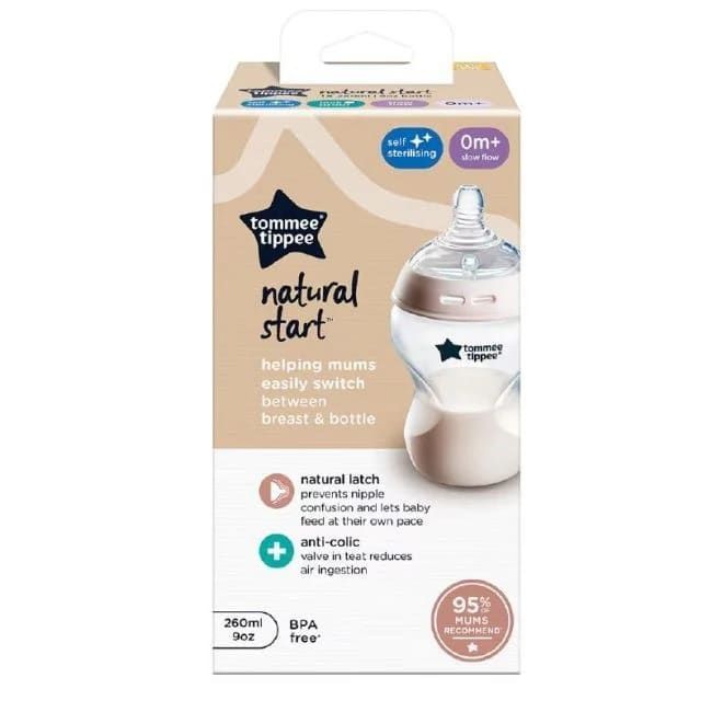 Mamadera Natural Start 260ml flujo lento 0 meses+ Transparente Recien Nacido