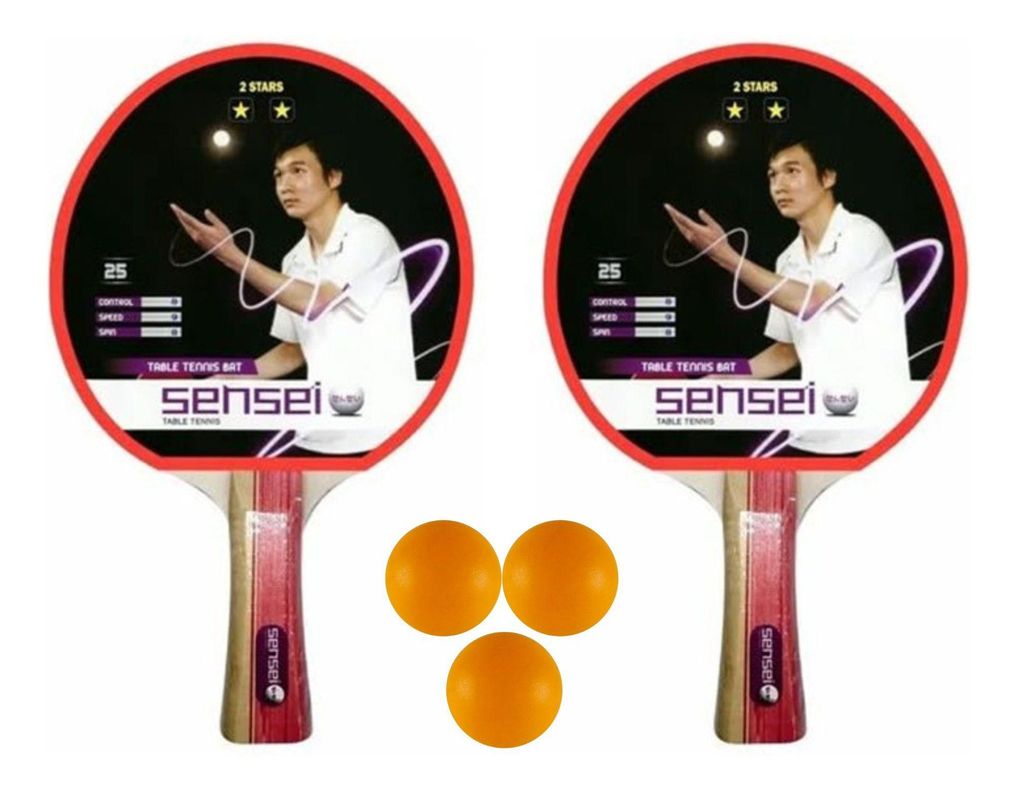 Set Ping Pong Sensei 2 Paletas + 3 Pelotas - 2* Goma Lisa-0