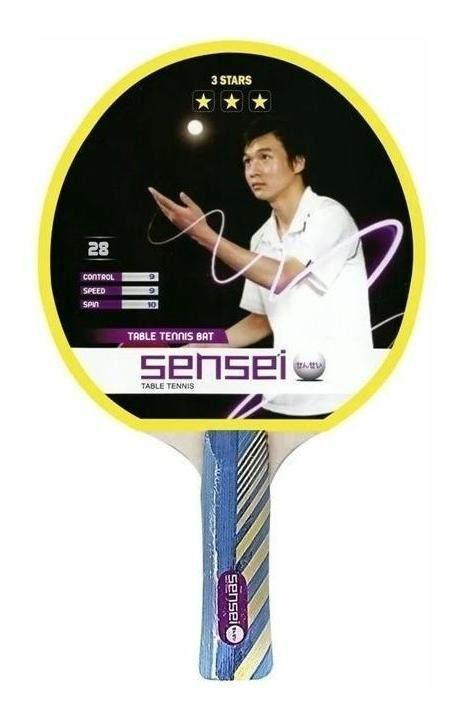 Paleta De Ping Pong Sensei 3 Star Negra Y Roja-0