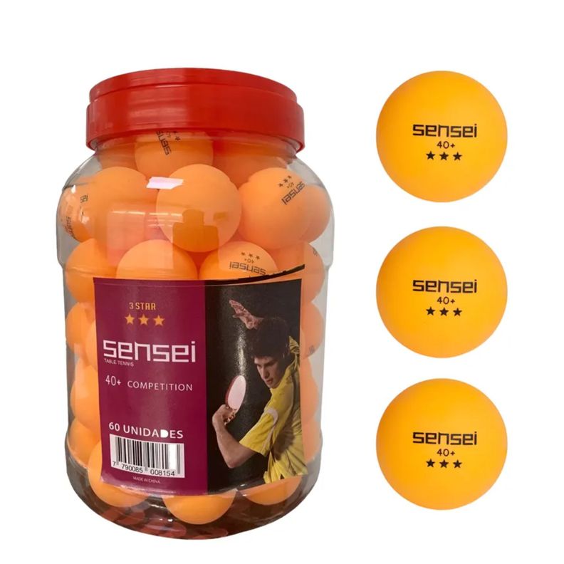 Pelotas Tenis de Mesa Sensei 3 Estrellas Frasco 60 Unid Naranjo